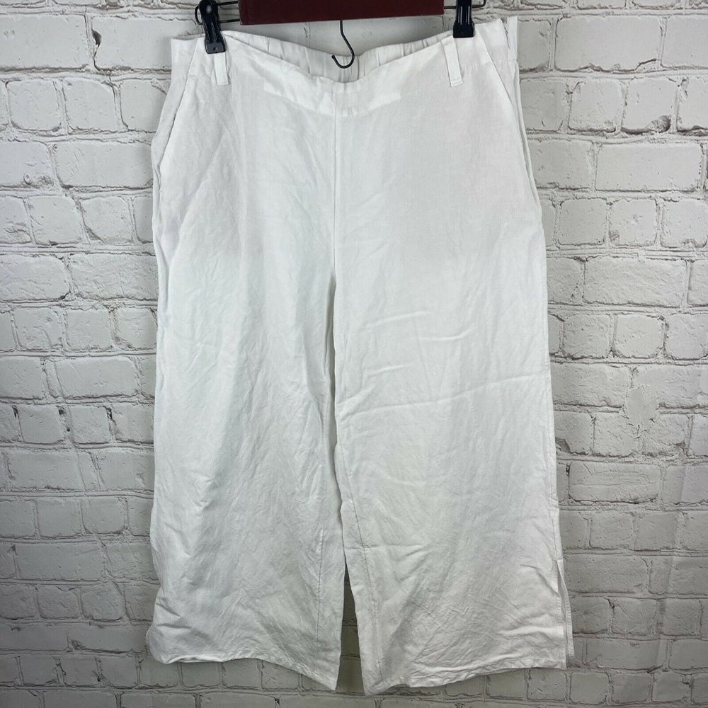 J. Jill Womens Pull On Pants Cropped Wide Leg Linen Solid White Medium Side Zip